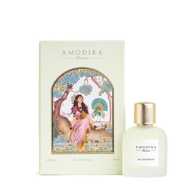 Himaia perfume with its illustrated packaging.
