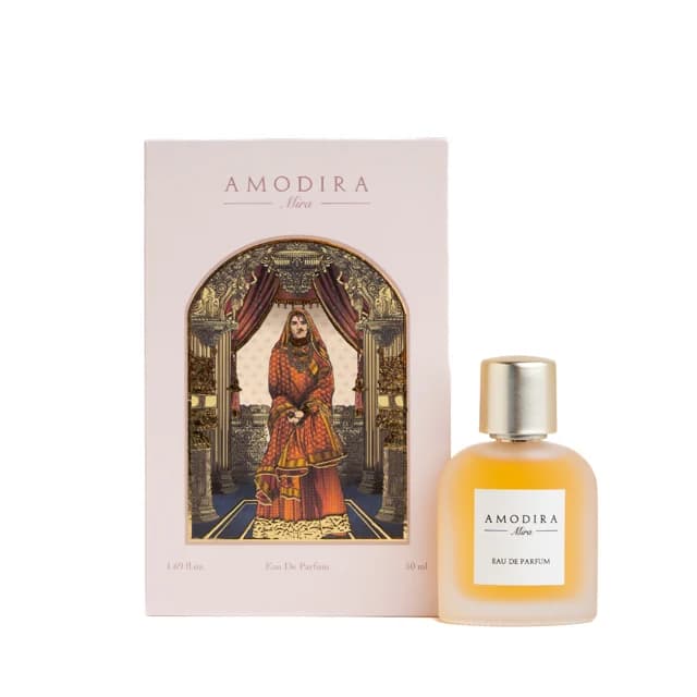 Mira perfume with its illustrated packaging.